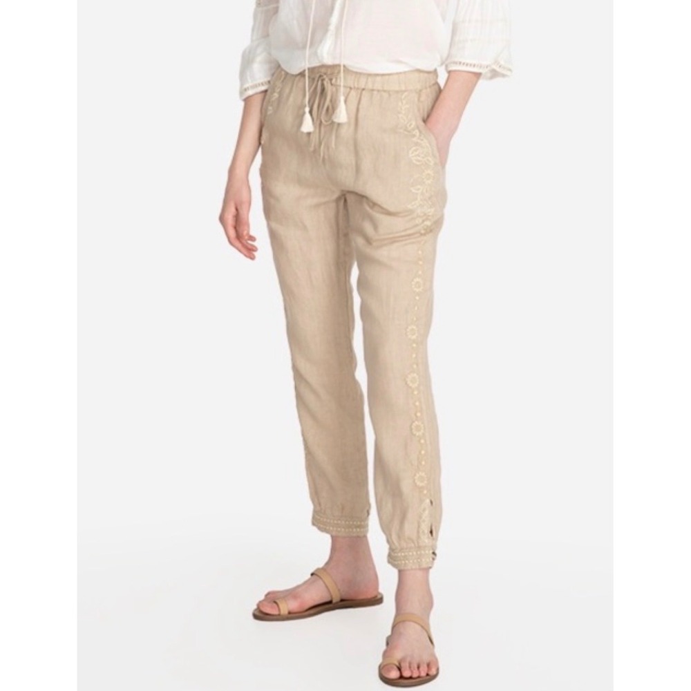 Johnny Was Kemi Linen Jogger
Pant in Macadamia Size Medium Boho Embroidered